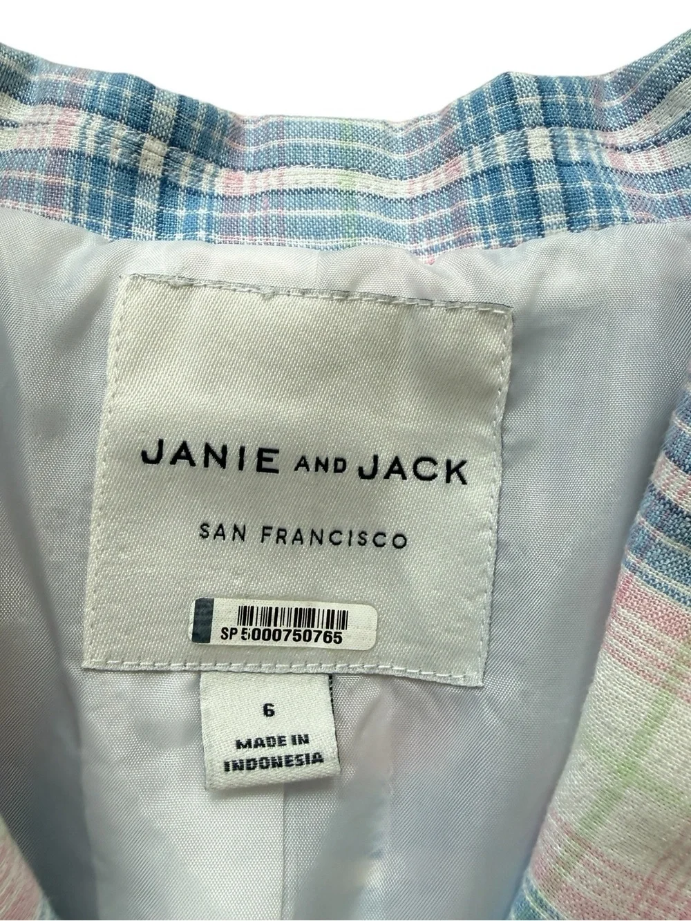 Janie and Jack Pastel Plaid Linen Blend Blazer Jacket Preppy Easter Spring Sz 6
